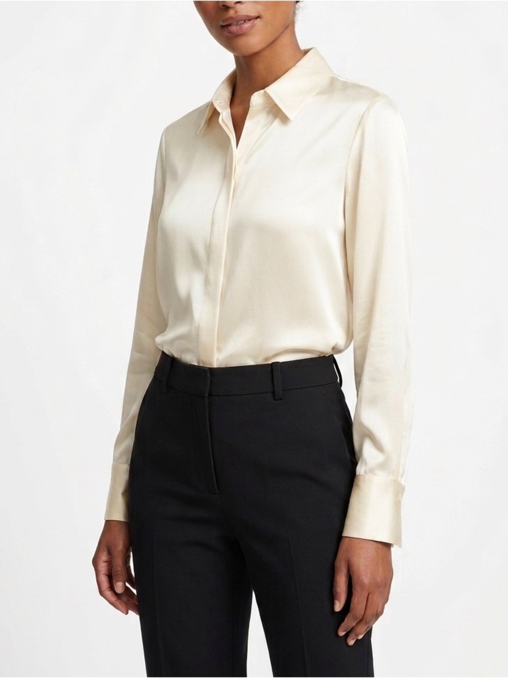 New Max Mara Jersey Silk Mixed Media Button Front Blouse Butter Cream US 10